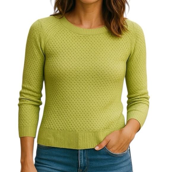 American Eagle Back Zip Crew Neck Neon Yellow Green Marble Sweater Size Small - Picture 1 of 14